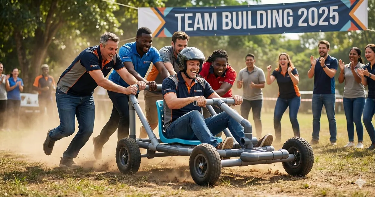 Equipos compitiendo en la carrera de Autos Locos team building para empresas de Froggy Events