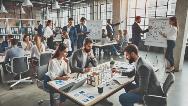 a group of people in a room