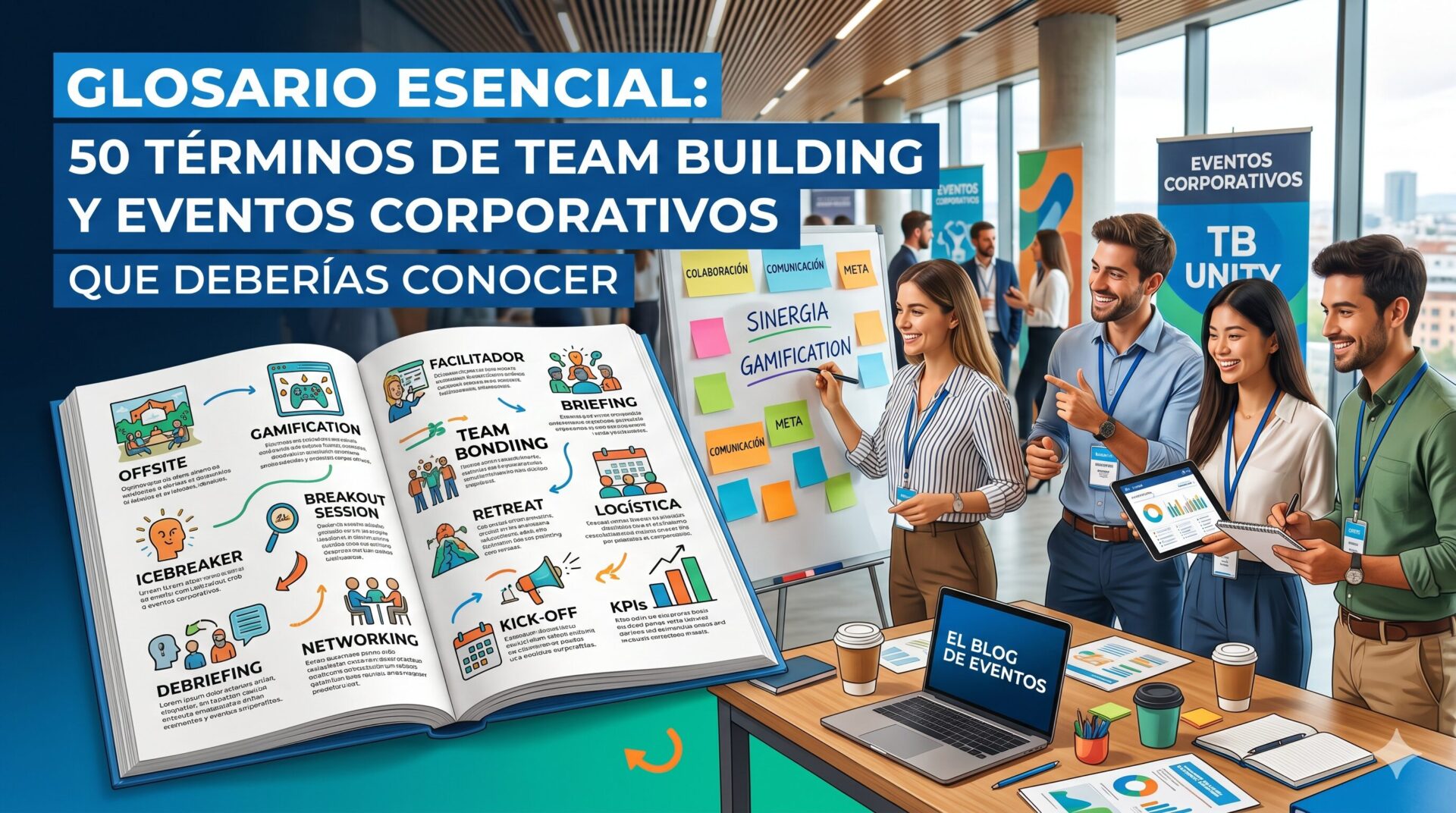 Portada del glosario con 50 términos esenciales de team building y eventos corporativos para profesionales de recursos humanos organizado por Froggy Events.
